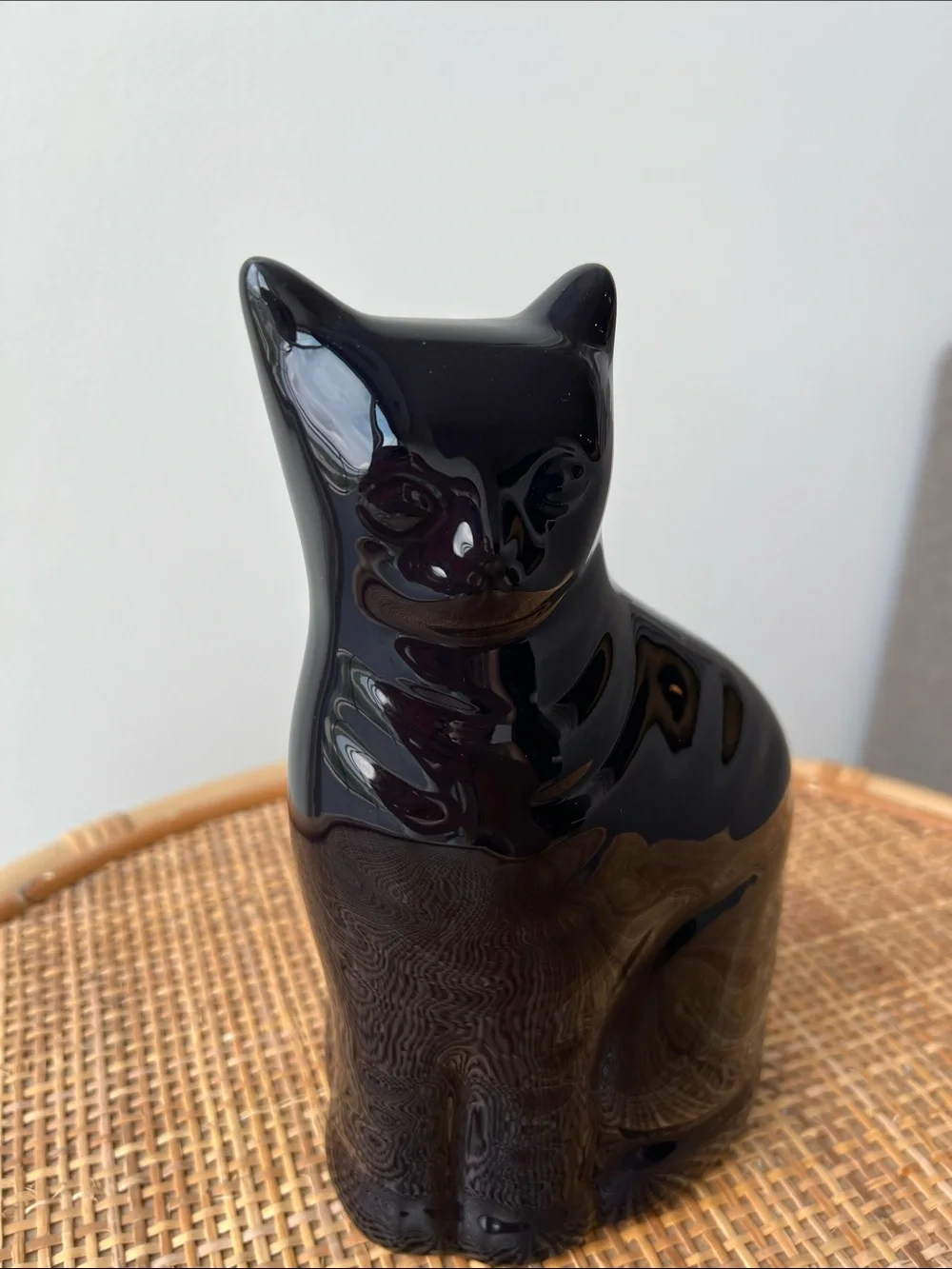 Vintage 80s Enesco Glossy Ceramic Black Cat Decor